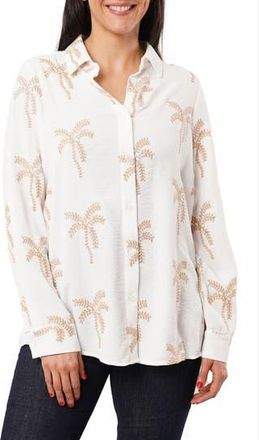 Sunny Leigh Palm Tree Embroidered Button-Up Shirt in White /Khaki at Nordstrom Rack, Size X-Large