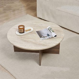 Dmora Mesa De Centro Simbario, Forma Ovalada, Tapa De Madera Nobilitada, Color Beige, 90x90x40h Cm Marr&oacute;n Nogal