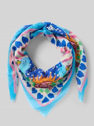 Codello Tuch aus Shetlandwolle mit Fransen in Blau, Gr&ouml;&szlig;e 1