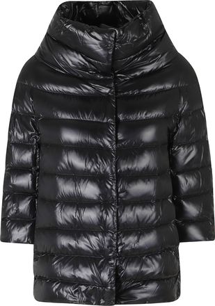 Herno Black Aminta Crater Neck 3/4 Sleeves Polyamide Down Jacket