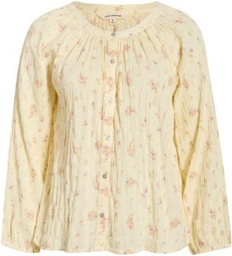 Lucky Brand Ditsy Floral Stretch Cotton Button-Up Top in Yellow Floral at Nordstrom, Size Xx-Large