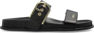 Furla Solea Sandal Black Leather Gold Buckle