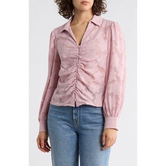 Adrianna Papell Ruched Burnout Button-Up Shirt in Blush Mauve at Nordstrom Rack, Size X-Small