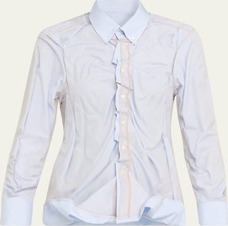 Maison Margiela Layered Draped Stripe Button-Down Blouse