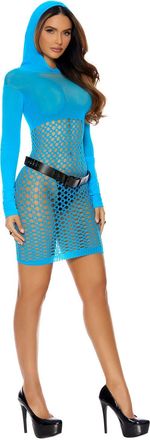 Elegant Moments Crochet Mini Dress - One Size - Neon Blue