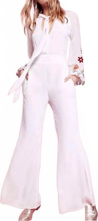 Free People Embroidered Long Sleeve Jumpsuit In White