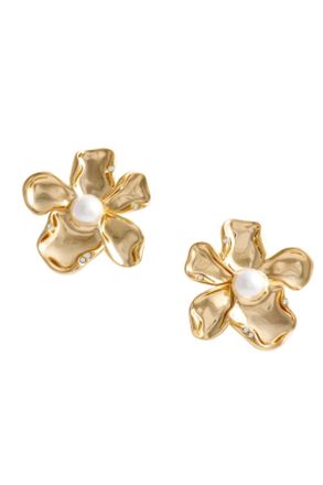 Self Portrait Gold Pearl Flower Pearl Coated Brass Earrings
