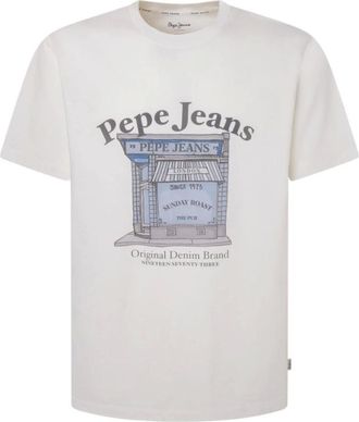 Pepe Jeans London T-Shirts, male, White, Size: 2XL Casual Round Neck Cotton T-shirt