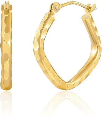 MAX + STONE 14k Solid Yellow Gold Diamond Cut Square Hoop Earrings 14MM to 23MM
