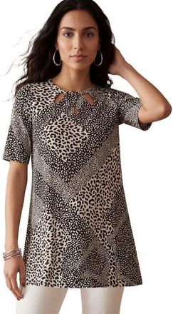 Jessica London Stretch Knit Cutout Swing Tunic in Black Animal Patchwork at Nordstrom, Size 16