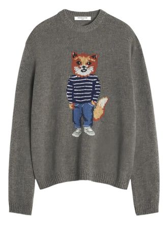 Maison Kitsuné fox graphic crewneck sweater - men - Merino/Polyamide/Cashmere - L - Grey