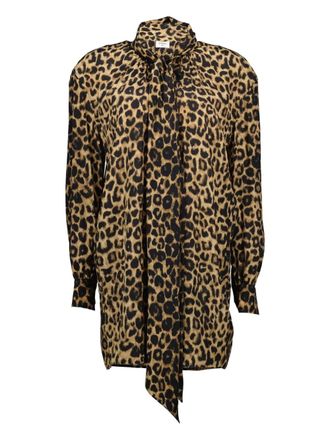 Saint Laurent leopard-print tie-detail dress - women - Silk - 40 - Brown
