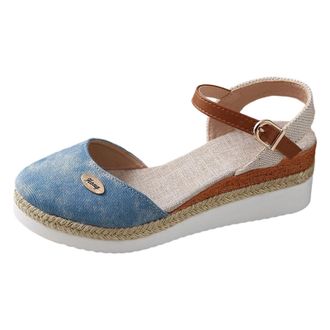 Generic 2026 Women Slippers Canvas Womens Sandals with 2 Inch Heel and Breathable Upper Natural Jute Midsole for All Casual Occasions (Blue, 5.5)