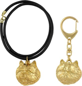 OEM Norwich Terrier - Llavero Y Collar Con Perro En Caja, Producto Ba&ntilde;ado En Oro De Alta Calidad, Marca Art-dog