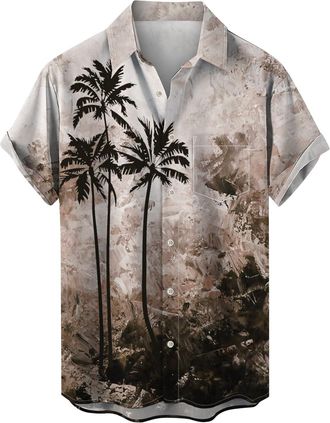 Generic Hawaiian Shirts for Men Adult Short Sleeve Shirts Men Shirts Outfit Floral Button Down Shirts Men Hawaiian Shirt Mens Muscle Dress Shirts Casual Regul