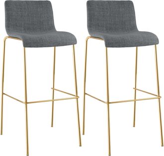Clp Set De 2 Taburetes De Bar Hover De Tela Con Estructura De Cuatro Patas Dorada Gris Claro