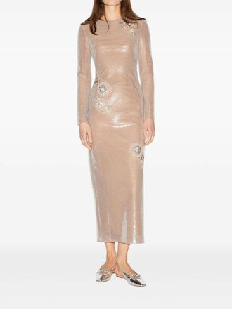 Huishan Zhang Davida sequin-embellished floral midi dress - women - Sequin - 4 - Neutrals