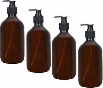 OEM Juego De 4 Botellas Dispensadoras Color &Aacute;mbar, Botellas Con Bomba De 500 Ml, Botellas De Pl&aacute;stico &Aacute;mbar Vac&iacute;as Para Loci&oacute;n, Gel De Ducha, Jab&oacute;n De Man