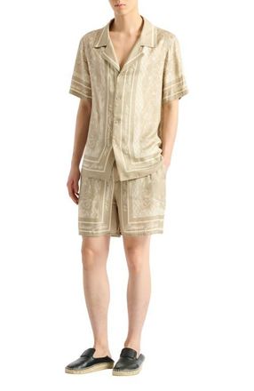 Balmain Printed Foulard pyjama shorts in Beige at Nordstrom, Size Large