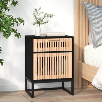 vidaXL Vidaxl - Mesita Noche Hierro Y Madera Contrachapada Negro 40x30x55,5 Cm