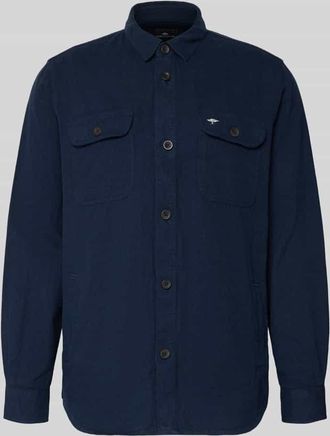 Fynch-Hatton Fynch-Hatton Regular Fit Hemdjacke aus Leinen-Baumwoll-Mix mit Kentkragen in Marine, Gr&ouml;&szlig;e 3XL