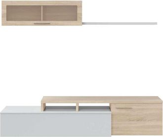 F.R.S. Mueble de salón Nex en roble canadian/ blanco brillo, 200cm(alto) 200cm(ancho) 34cm(largo)