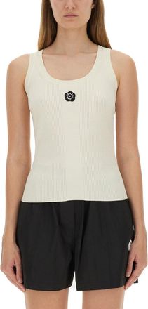 Kenzo Womens Boke Flower 2 0 Embroidered Rib Tank Top - Ivory viscose - Size Small