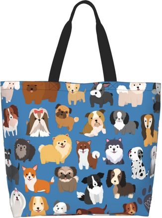 Generic Cute Dog Puppy Shopping Bag Foldable Grocery Bag Reusable Handbags For Casual Camping Ladies
