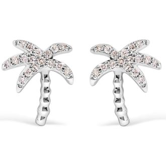 House of Brilliance 10K White Gold 1/10 Ct Diamond Encrusted Palm Tree Stud Earrings at Nordstrom