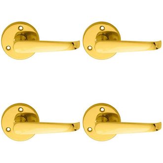 Loops 4x PAIR Victorian Straight Shaped Lever on 59mm Round Rose Polished Brass Handle in Metallics