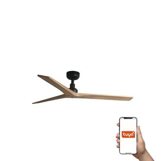 Netlighting Klim Medium 3 Blade Ceiling Fan Matt Black Pine Tuya Smart System in Brown