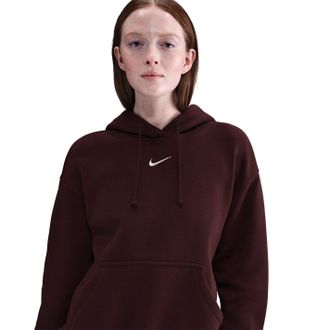 Nike Womens Sportswear Phoenix Fleece Over Oversized Pullover Hoodie in Burgundy Crush - Red - Size 10 UK