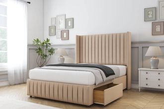 Comfort Beds Chester Plush Divan Base 2 Drawers - 54 Wingback-Footboard in Stone | Size: Small Double
