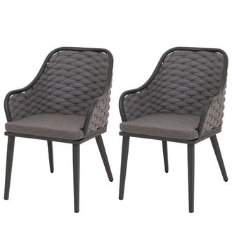 Hhg Hhg - Juego De 2 Sillas De Jard&iacute;n De Aluminio 761, Silla De Exterior, Tejido De Cuerda De Olefina (200 G/m&sup2;) Cuerda, Antracita Coj&iacute;n Gris Oscuro