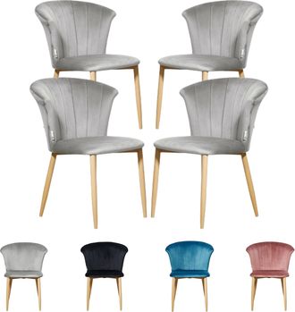 Life Interiors Life Interiors - Juego De 4 Sillas De Comedor Elsa De Terciopelo - Sillas De Comedor Modernas Tapizadas Con Patas De Madera - Gris