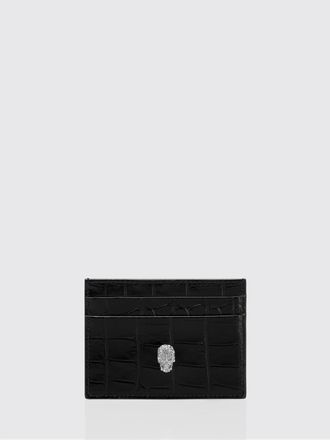 Philipp Plein Portacarte di credito in pelle stampa cocco con skull e strass