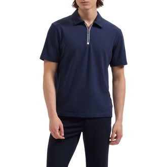 Bugatchi Quarter Zip Polo in Navy at Nordstrom, Size Xx-Large