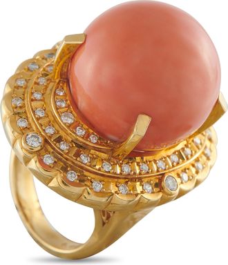 Luxury Bazaar 18K Yellow Gold 0.89ct Diamond and Coral Ring MF31-043026
