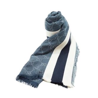 Gucci Pre-owned Scarves, female, Blue, Size: ONE SIZE Pre-owned GG Silk Cotton Fringed Stole