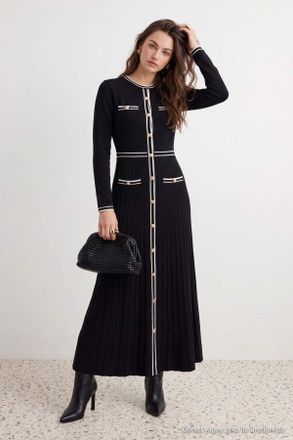 Trendyol Modest Dames Zwart Colorblock Midi Lang A-lijn Modest Jurken
