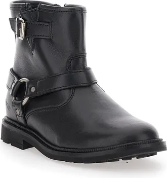 Pom dApi Girls Black Ankle Boots With Harness Detail Rubber
