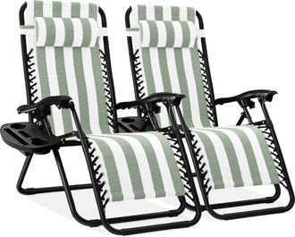 Best Choice Products Set of 2 Zero Gravity Lounge Chair Recliners for Patio, Pool w/ Cup Holder Tray