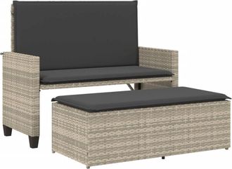 vidaXL Vidaxl - Banco De Jard&iacute;n Con Cojines Y Reposapi&eacute;s Rat&aacute;n Sint&eacute;tico Gris