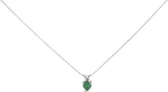 House of Brilliance 14K White Gold 5X5 MM Heart Shaped Green Emerald Solitaire Pendant Necklace