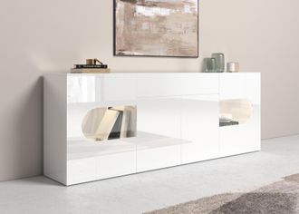 Inosign Sideboard »Real,Vitrine,Kommode,Schrank,komplett hochglanz lackiert« mit 4 Türen davon 2 Glastüren und 1 Schublade ohne Griff Breite 220cm