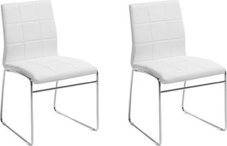 Beliani Modern Set of 2 Faux Leather Dining Chairs Biscuit Back Sled Base White Kiron