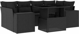 vidaXL Set De Sof&aacute;s De Jard&iacute;n 7 Pzas Con Cojines Rat&aacute;n Sint&eacute;tico Negro Vidaxl