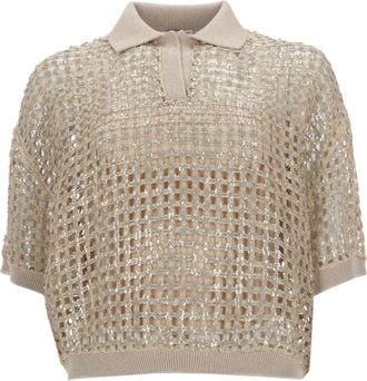Brunello Cucinelli Beige Embellished Shirt Collar Polo