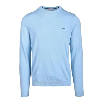 Sun 68 Round-neck Knitwear, male, Blue, Size: M Cotton Knit Sweater