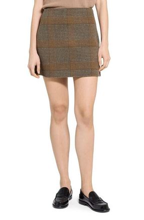 Theory Plaid Wool & Cashmere Miniskirt in Brass Multi at Nordstrom, Size 0